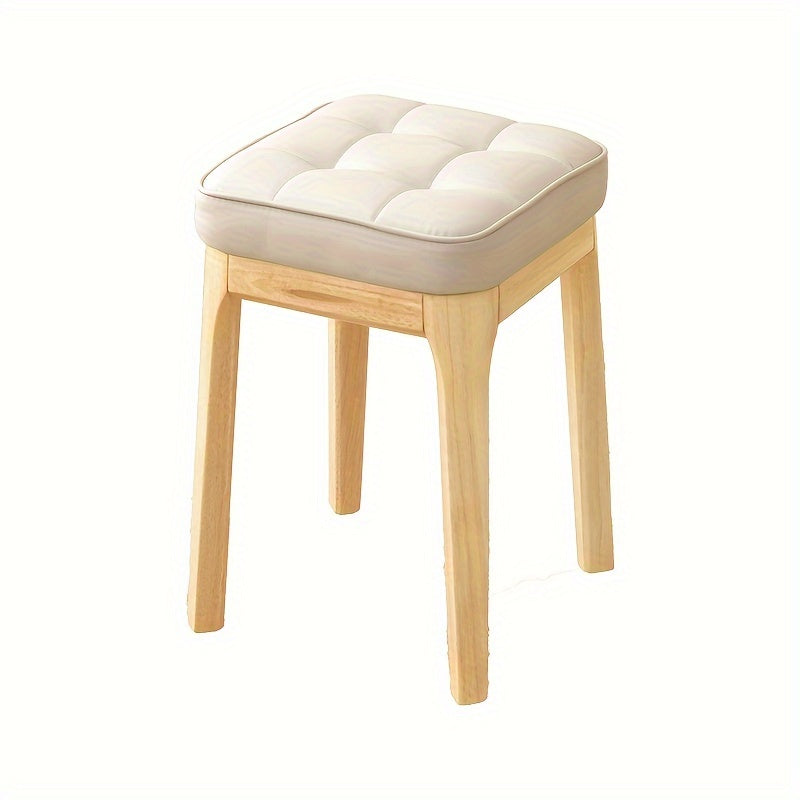 Solid Wood Soft Leather Stackable Square Stool for Living Room or Dressing