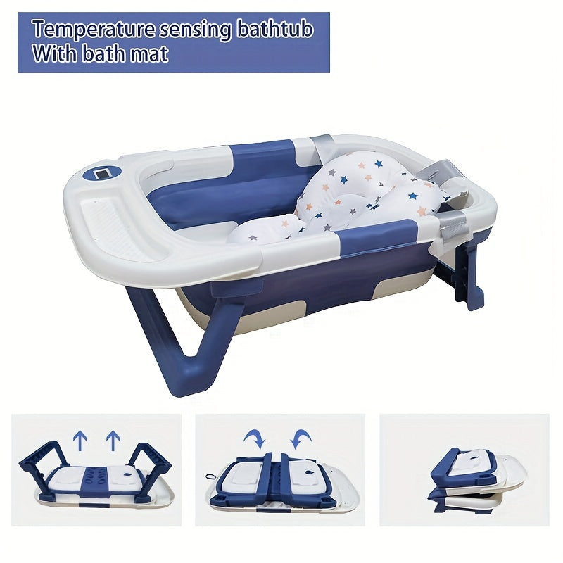 Baby Bathtub Foldable with Temperature Sensor for Children Up to 3 Years Easy-to-Clean Plastic