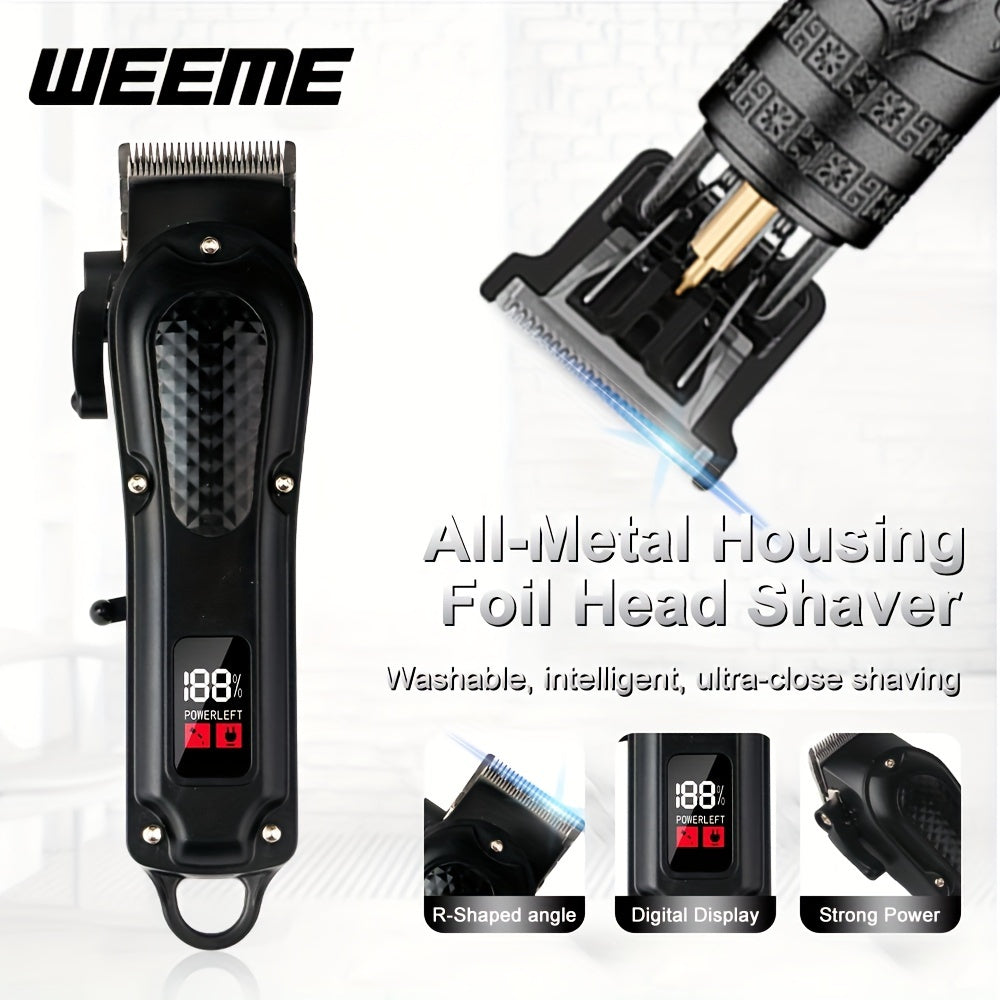 Set de cortapelos eléctricos negros con pantalla LCD, carga por USB y batería de litio recargable