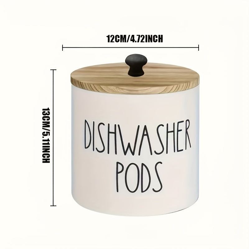 Wooden Laundry Pods Container with Lid for Laundry Room Organization and Fabric Softener Dispenser