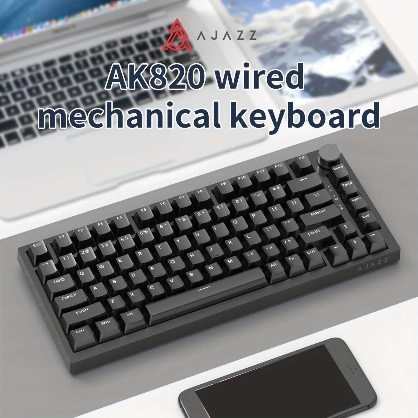 Wired Mechanical Keyboard 75 Keys Backlit Red Switch with Volume Knob