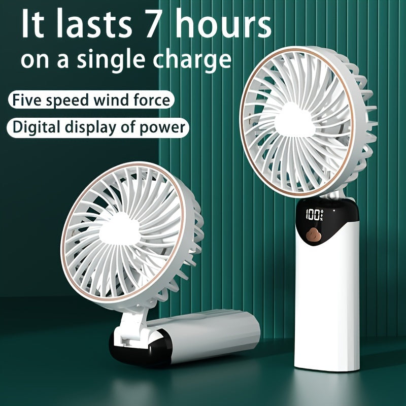 Rechargeable Wearable Fan with 5 Cooling Levels, Foldable, Portable for Travel and Home