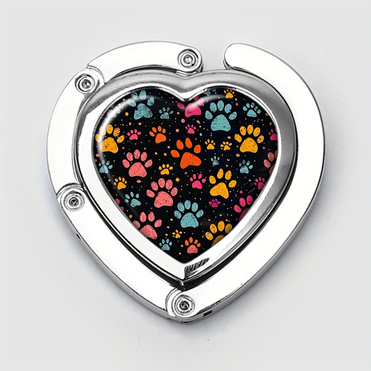 Heart-Shaped Foldable Purse Hook with Paw Print Design Zinc Alloy Handbag Table Hook