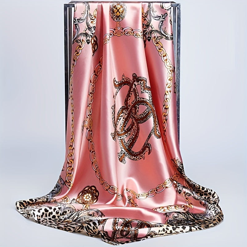 Women's Satin Square Scarf 88.9cm Leopard Chain Print Boho Head Wrap Shawl