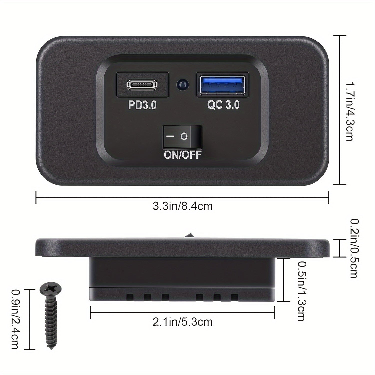 Car Fast Charging Charger Socket Dual USB QC3.0 PD3.0 Type-C Wall Mount