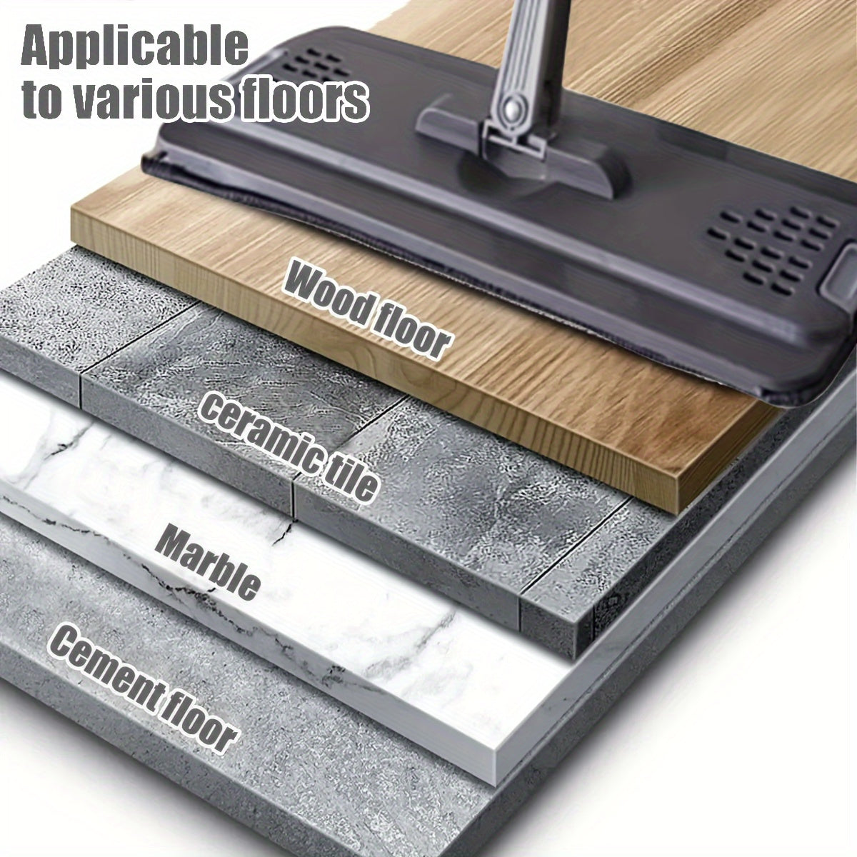 1 Qoʻlga olingan tekis mopu toʻplami, uzoq tutqichi bilan, yogʻoch, parket, plitka pollari uchun ikki tomonlama aylanuvchi mop, mustahkam plastikdan tayyorlangan, yashash xonasi, yotoqxona, hammom va oshxona tozalash uchun mukammal.