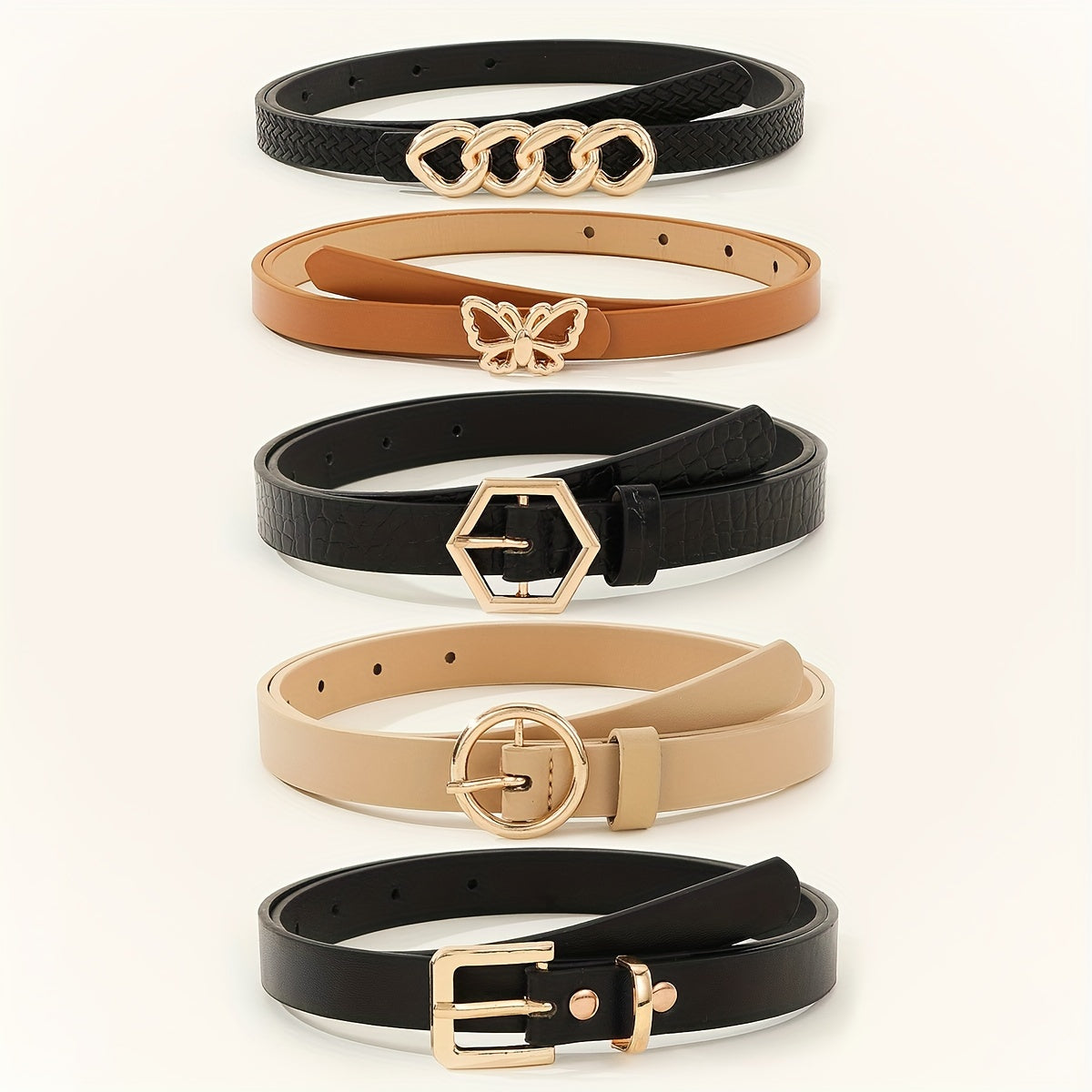 Women's Denim Skirt with Chain Buckle and Thin Belt Five-Pack for Daily Wear