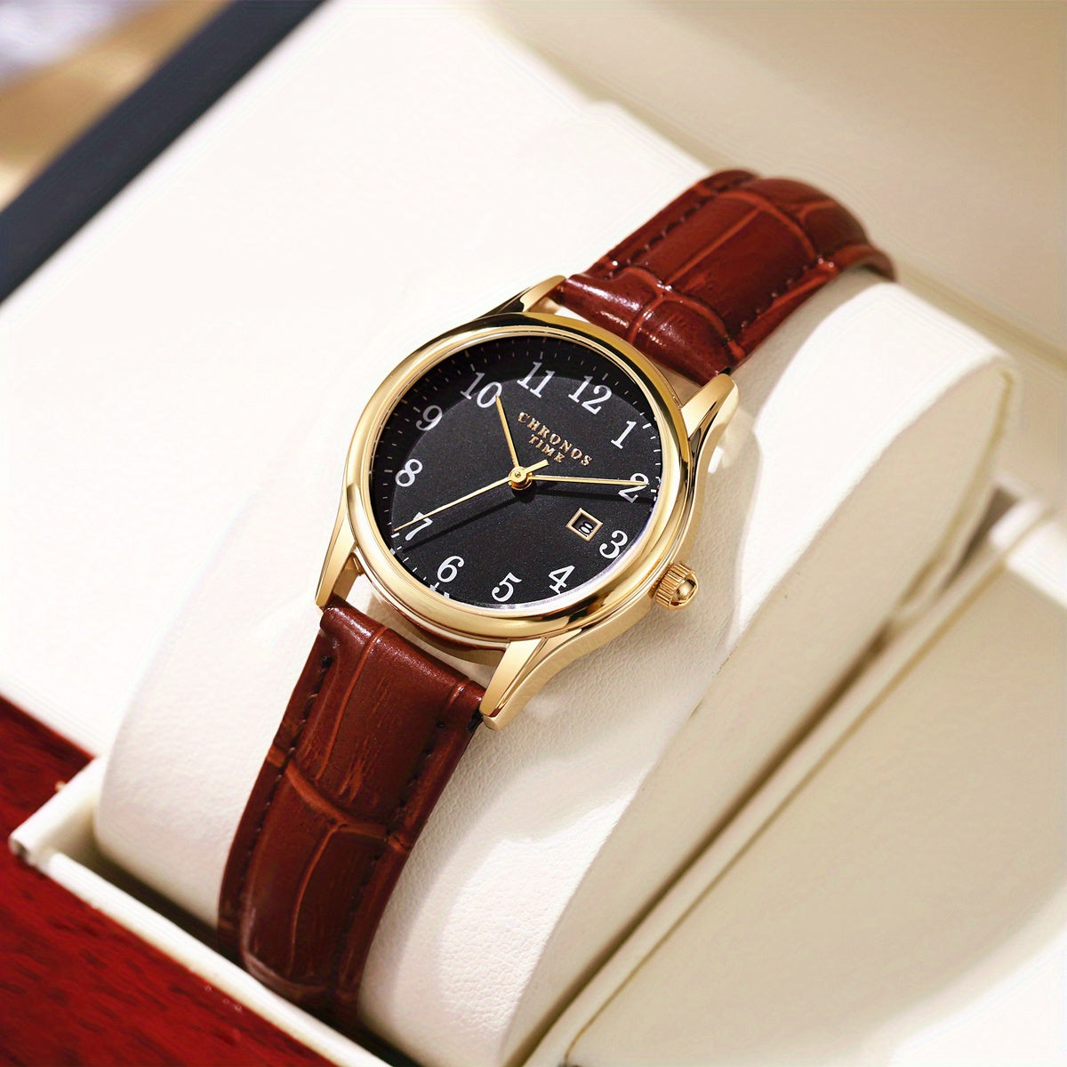 Women's Elegant Watch Faux Leather Strap Calendar Automatic Quartz Digital Sleek Design