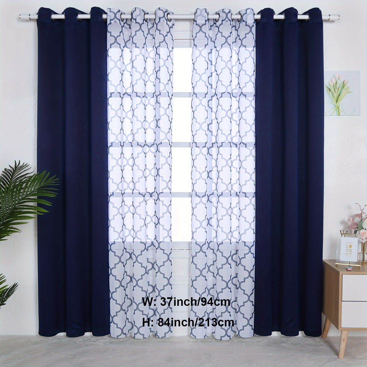 Blackout Curtains and Sheer Panels Set with Snowflake Pattern Indoor Window Decor