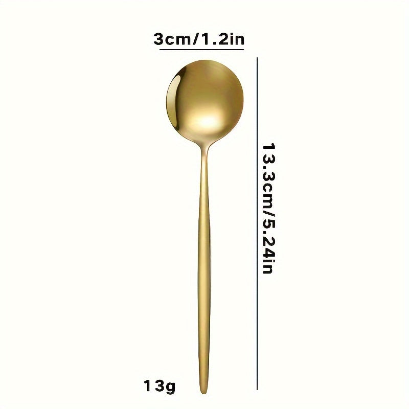 Set of 6/12 Gold-Tone Stainless Steel Dessert Spoons for Coffee Tea Beverages