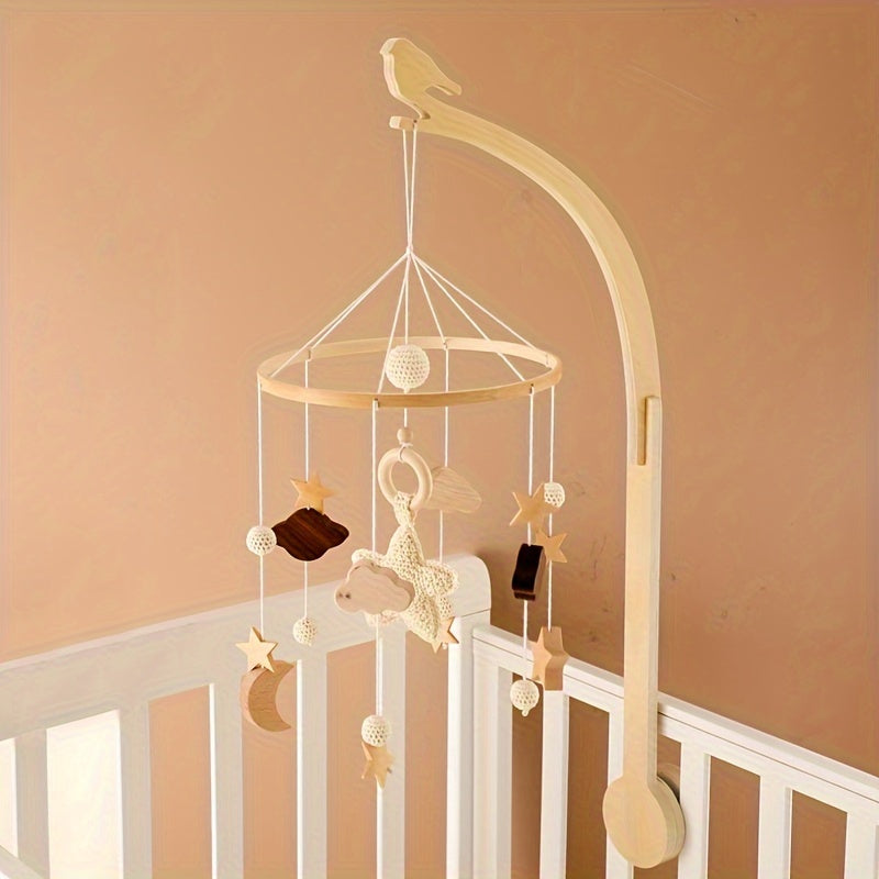 Kids' Bed Hanging Wooden Bird Bell Bracket Home Decor Light Brown