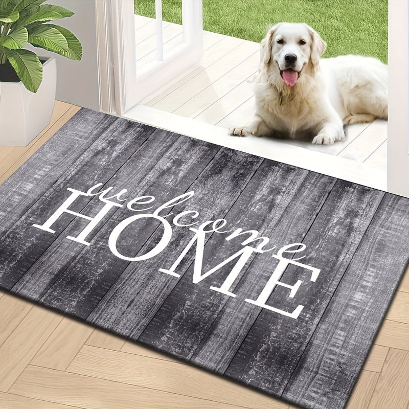 Wood Panel Design Welcome Mat Non-Slip Indoor Outdoor Easy-to-Clean
