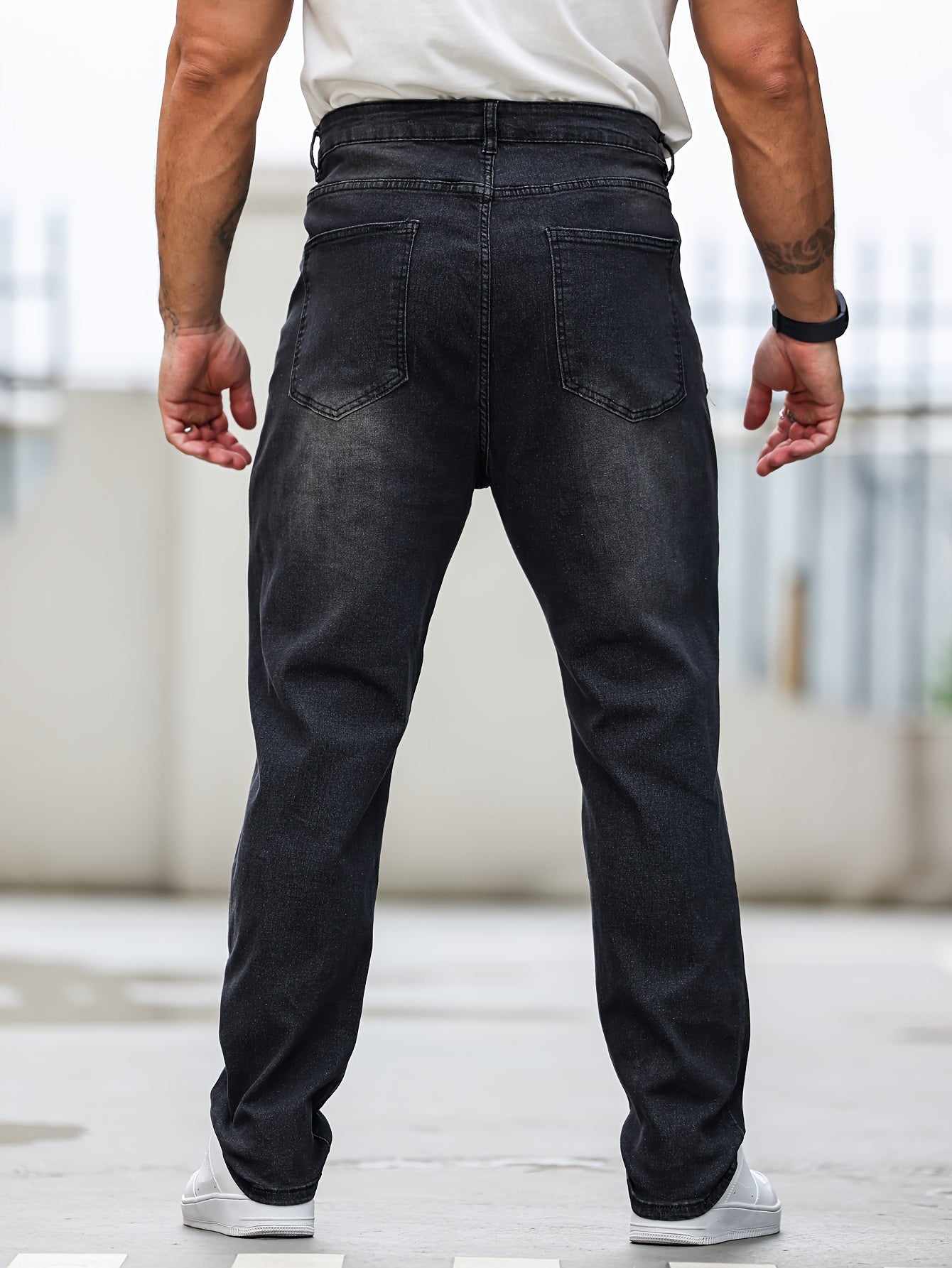 Men's Plus Size Skinny Jeans Black Ripped Denim Medium Stretch All-Season