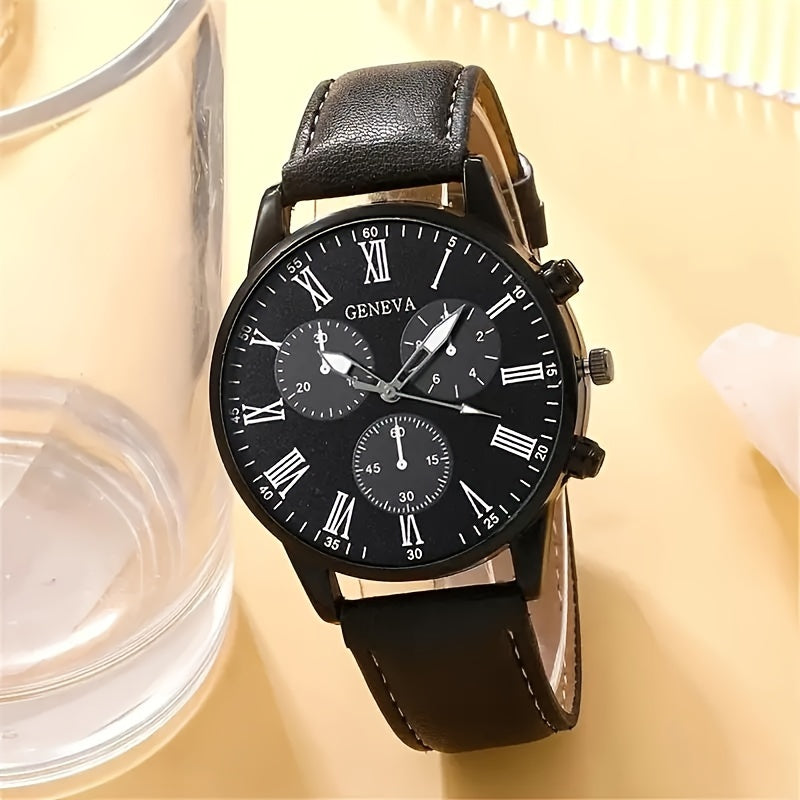 Set of 5 Casual Men's Quartz Watches with PU Leather Straps and Tree of Life Jewelry