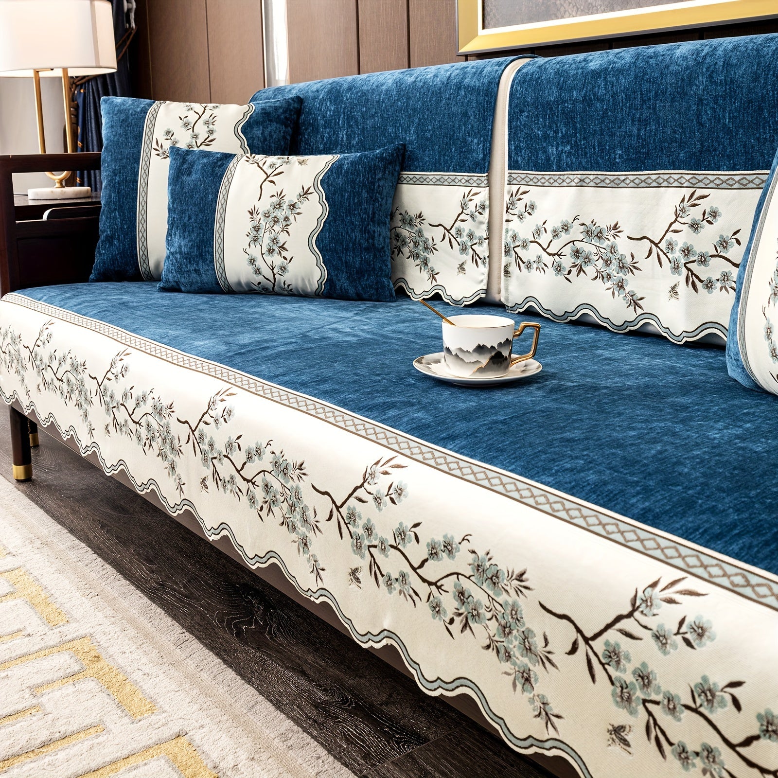 Чехол на диван с цветочным узором для всех сезонов с подушками и защитными чехлами для подушек для гостиной, спальни, офиса