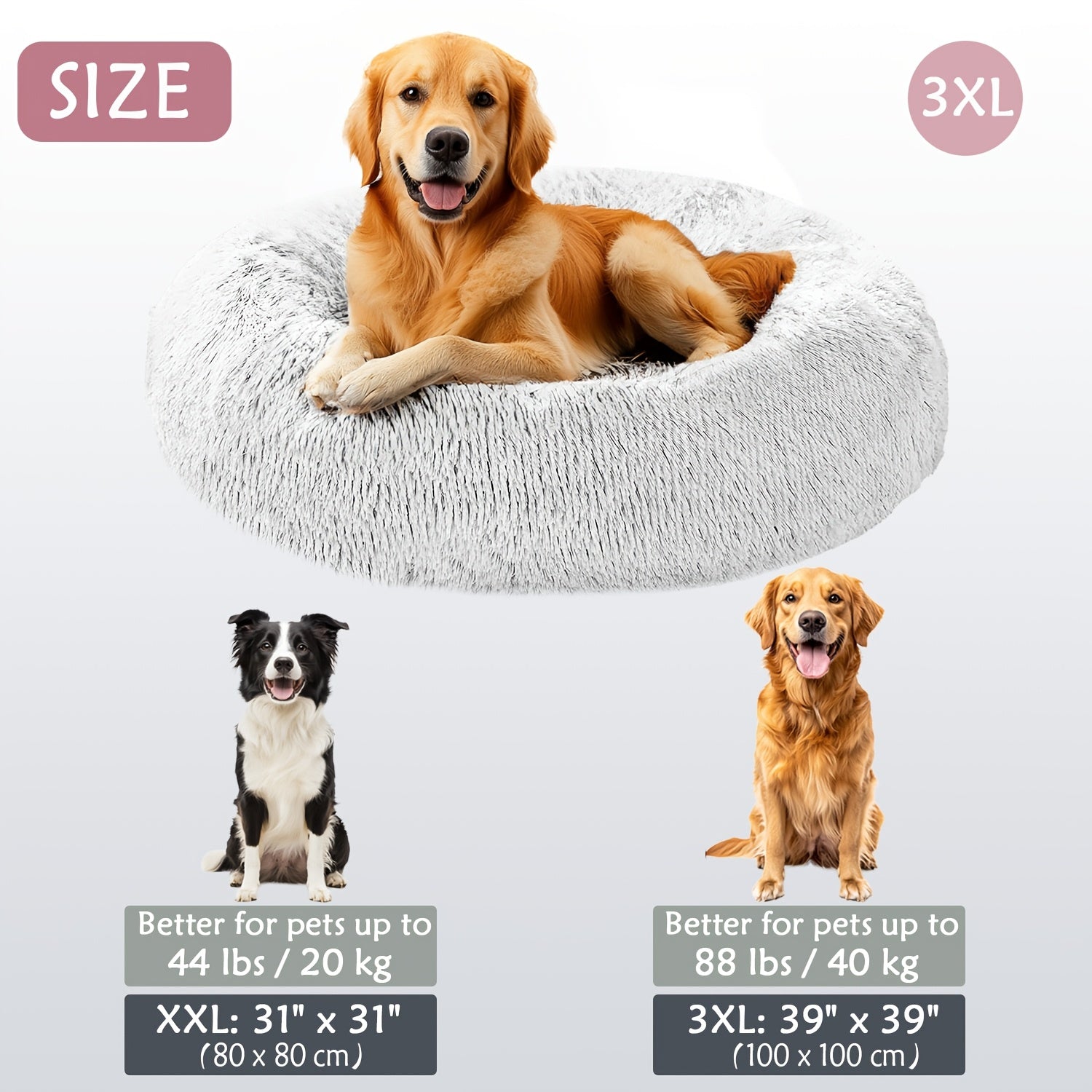 Round Dog Bed for Winter Indoor Use Polyester Non-Skid Bottom Small to Large Dogs