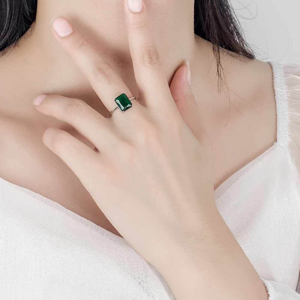 Chic Retro 925 Sterling Silver Jewelry Set kvadrat shaklidagi sun'iy Kubik Zirconia toshlari bilan - To'plamda Earcuffs, Uzuk va Uzuk bor - Go'zal kumush bilan qoplangan, Har kuni kiyish uchun yoki Maxsus tadbirlar uchun, masalan,