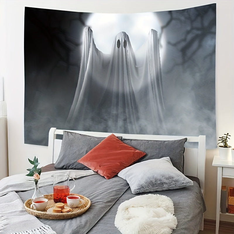 Halloween Tapestry Ghostly Figures in Mist Full Moon Haunted Home Decor