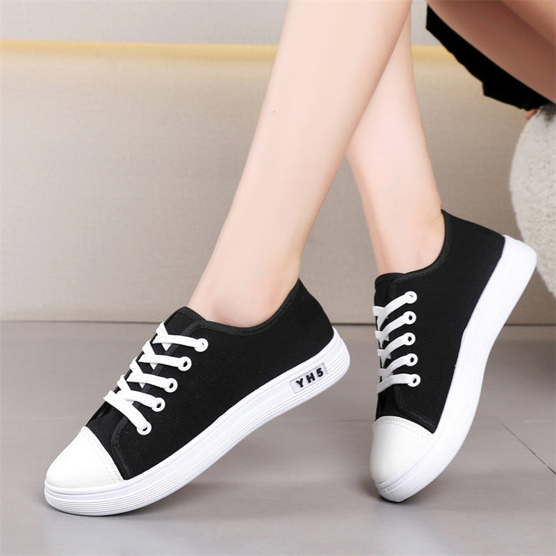 Women’s Breathable Casual Sneakers Summer Black White Skate Shoes Rubber Sole
