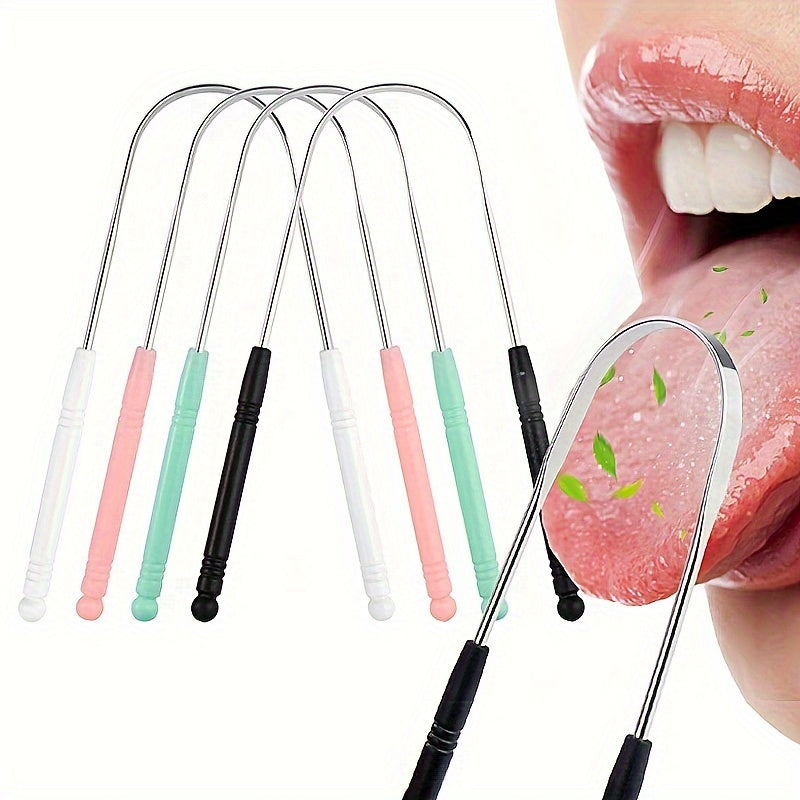 Adult Hypoallergenic Stainless Steel Tongue Scraper Multi-Color Handles Oral Hygiene