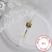 Sterling Silver Promise Ring 14k Gold Plated Waterish Zirconia Rectangular Engagement Wedding