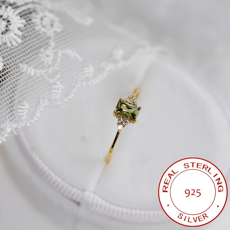 Sterling Silver Promise Ring 14k Gold Plated Waterish Zirconia Rectangular Engagement Wedding