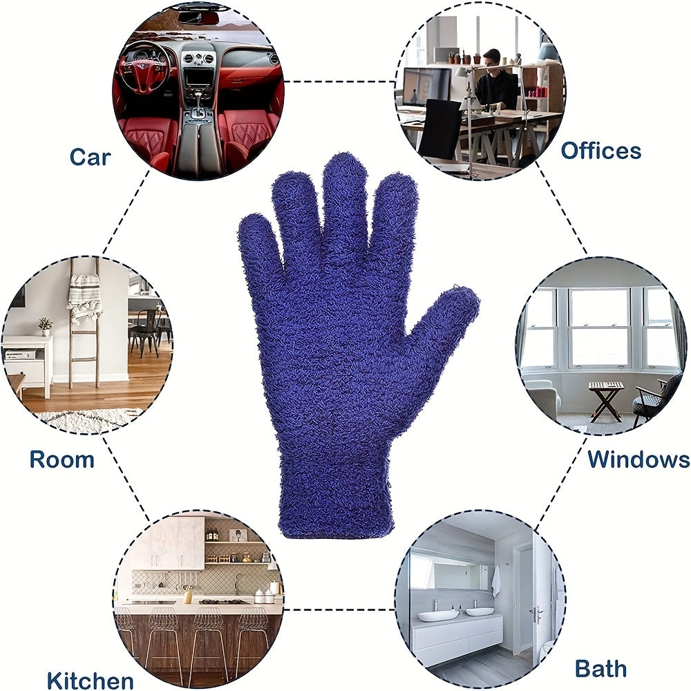 Microfiber Coral Fleece Cleaning Gloves Five-Finger Dust Remover Blue