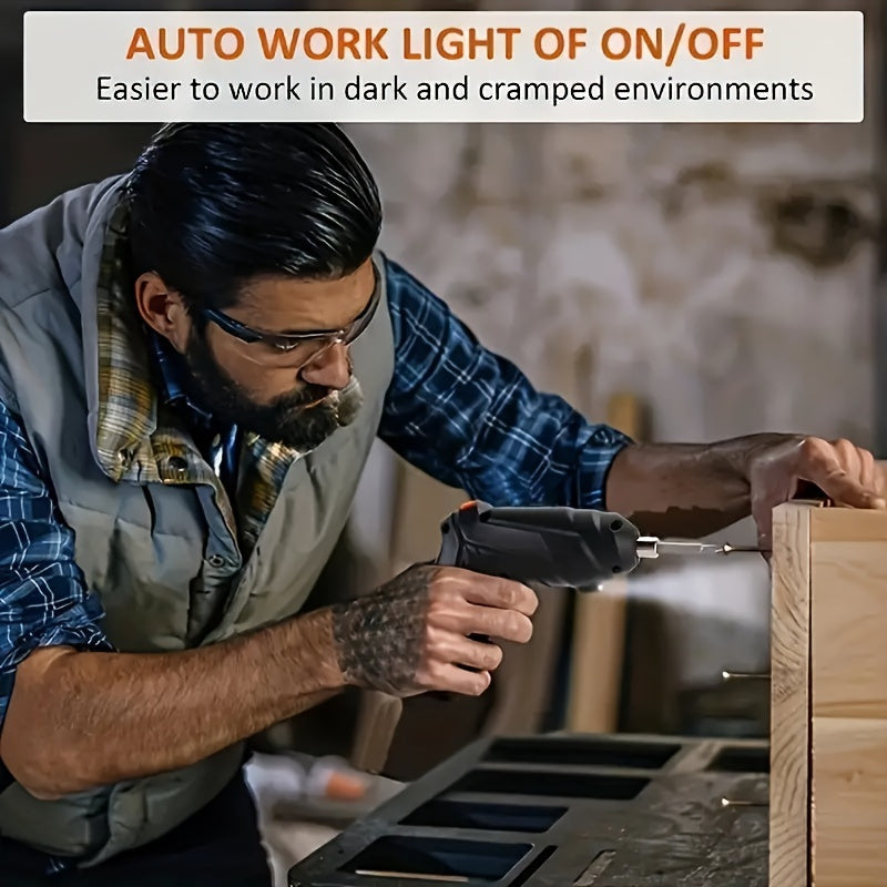 48-Piece Cordless Electric Screwdriver Set with LED Light Rechargeable Drill Kit for Home Projects