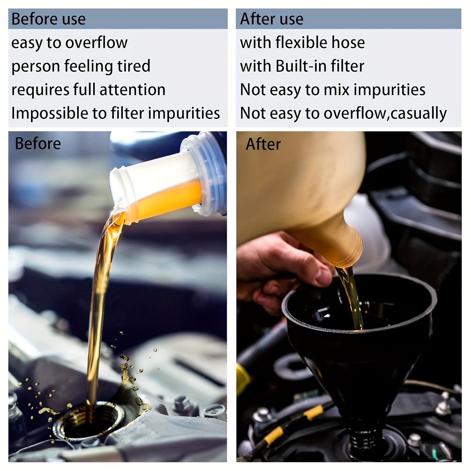 Универсальная автомобильная воронка для масла из PP, гибкая, легкая заливка, сетчатый фильтр