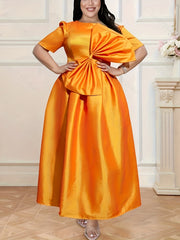 Plus Size Solid Swing High Waist Short Sleeve Dress for Party Women