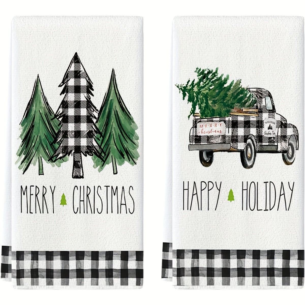2/4Pcs Christmas Hand Towels with Truck and Tree Plaid Print Kitchen Decor Housewarming Gift