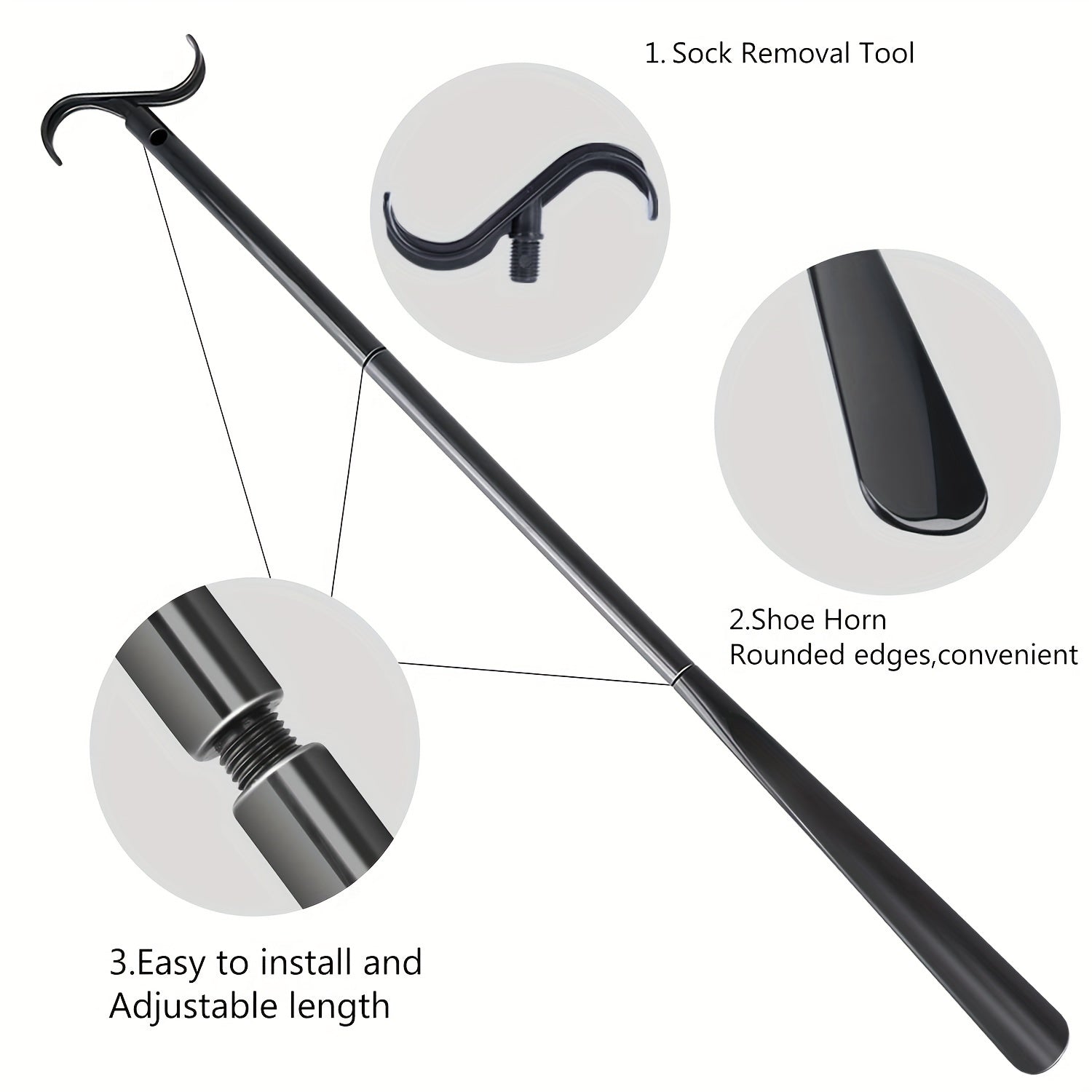 Unisex Long Dressing Stick With Shoe Horn And Sock Remover 35 Inch