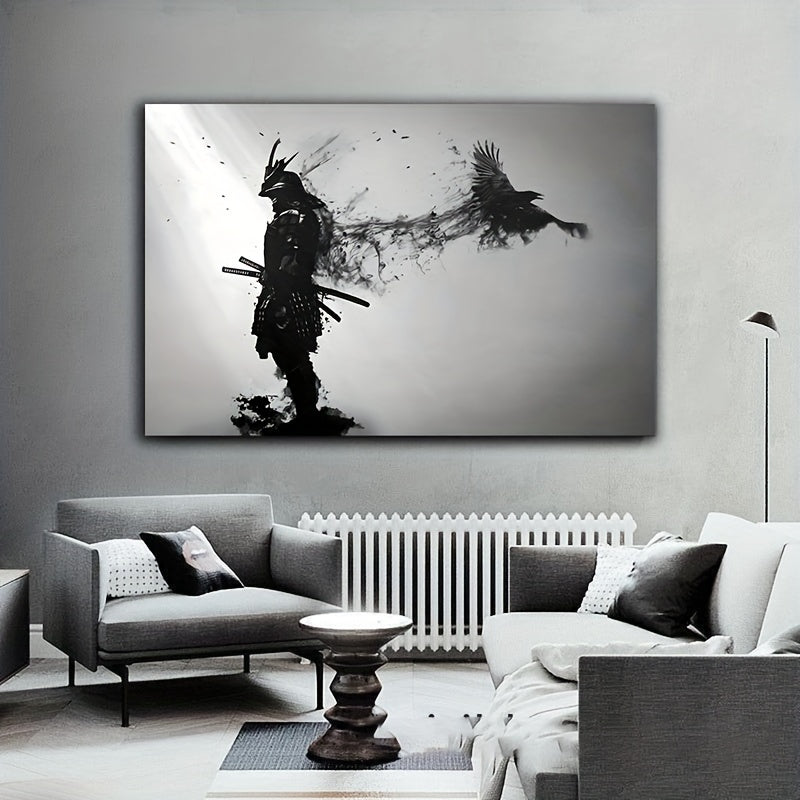 Black and White Japanese Samurai Wall Art Poster Canvas Painting for Living Room Decor