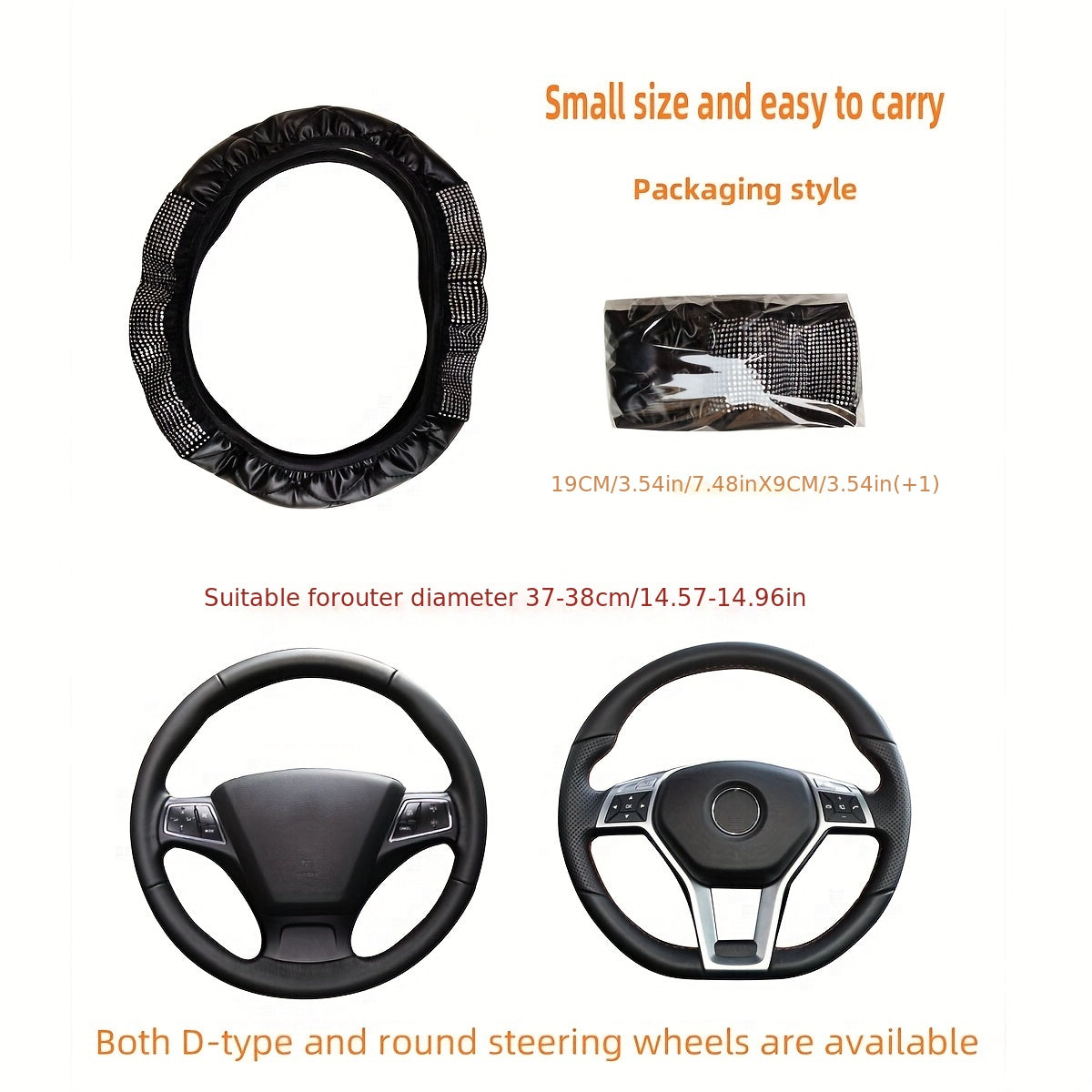 Avtomobil boshqaruv g'ildiragi qopqog'i to'plami yumshoq faux charm 37-38 sm uch o'lchovli