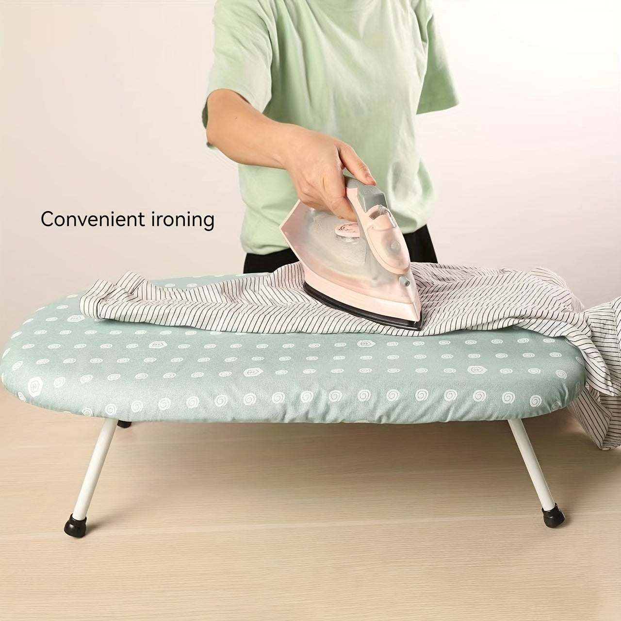 Compact Folding Ironing Board White Stainless Steel Plastic Space-Saving Easy Storage