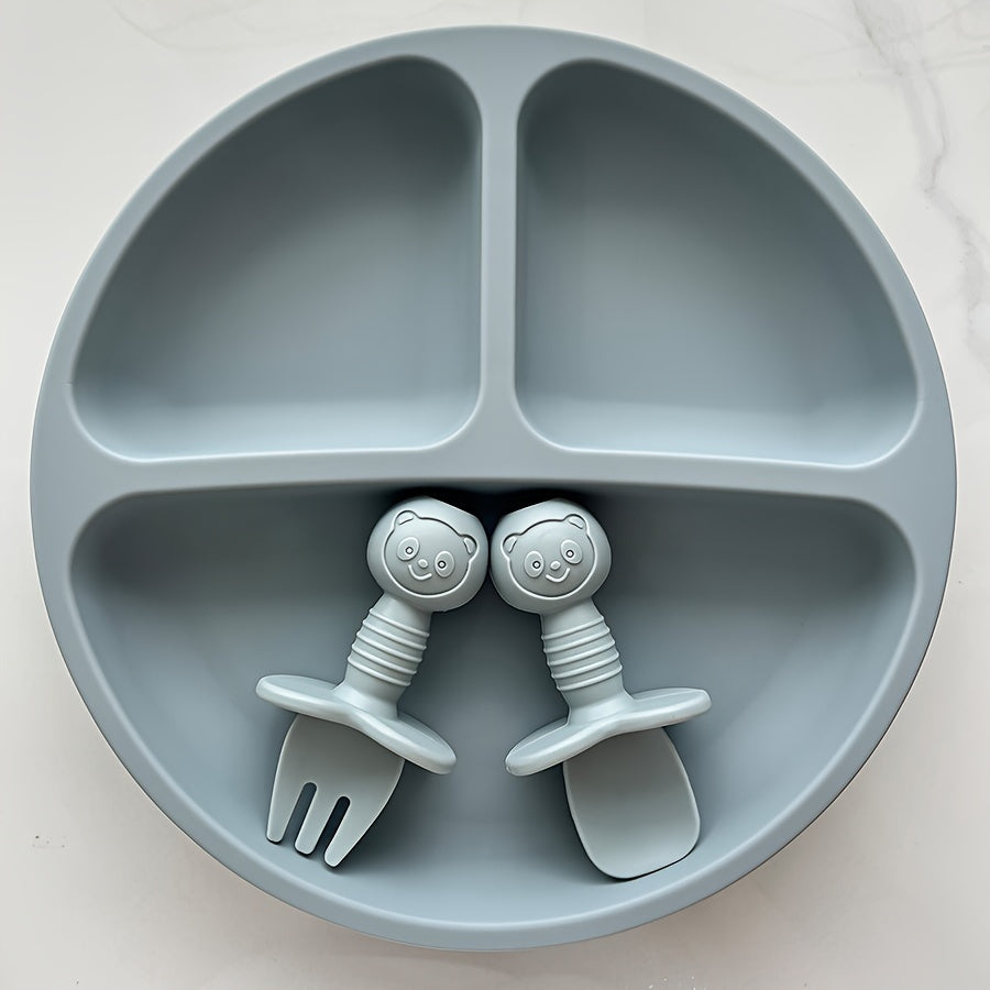 Set of 3 Silicone Baby Plates with Smile Face Design Toddler Feeding Set BPA-Free Dishwasher Safe