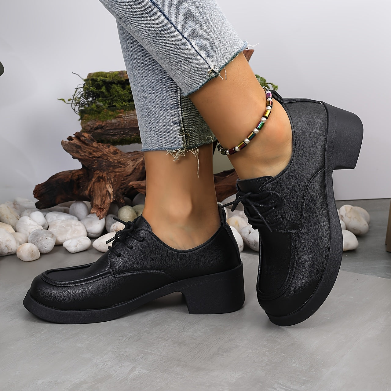 Women's Black Oxford Shoes Loafers With Soft Sole All-Season