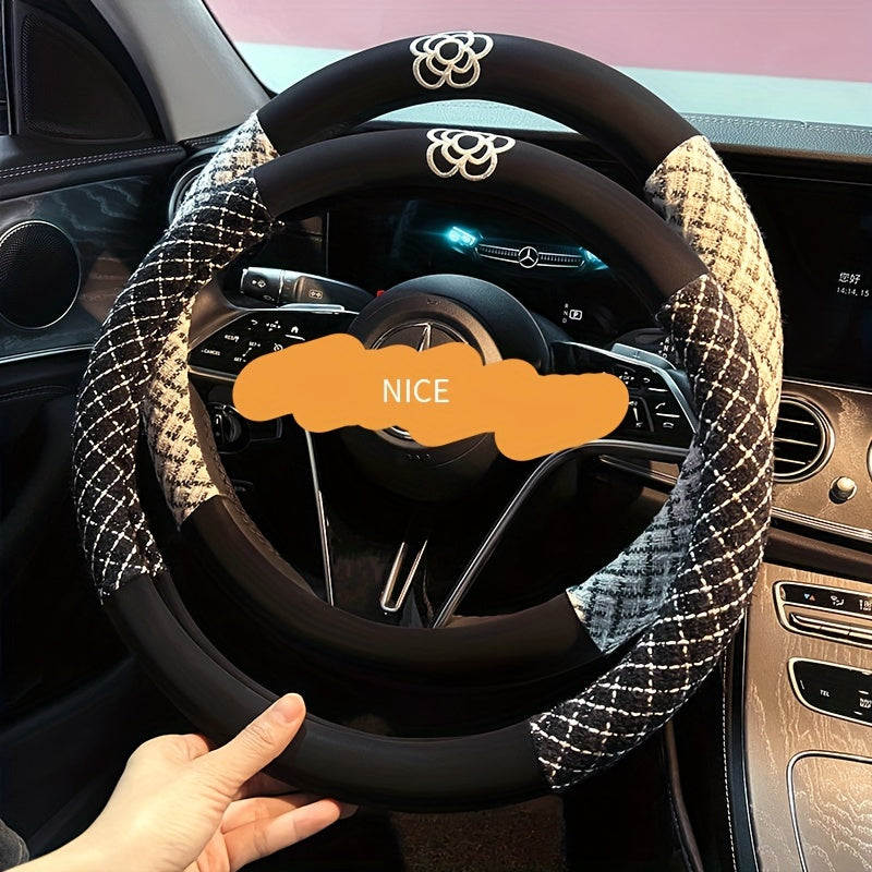 Universal Breathable Linen Steering Wheel Cover Sweat-Absorbent Anti-Slip All-Season Car Grip