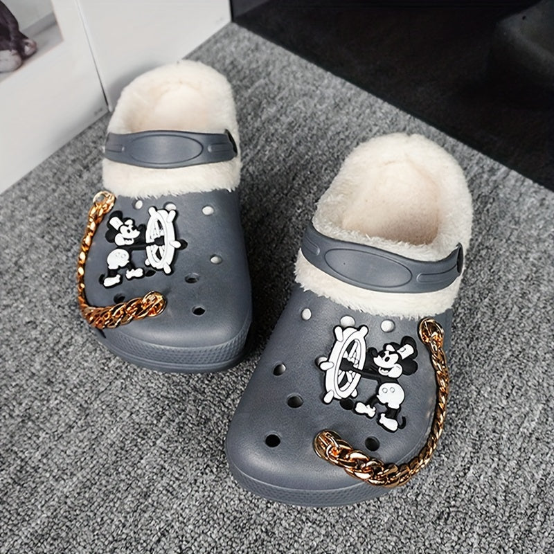 Ayollar uchun qishki issiq klogslar, multfilm naqshli EVA slip-on poyabzal