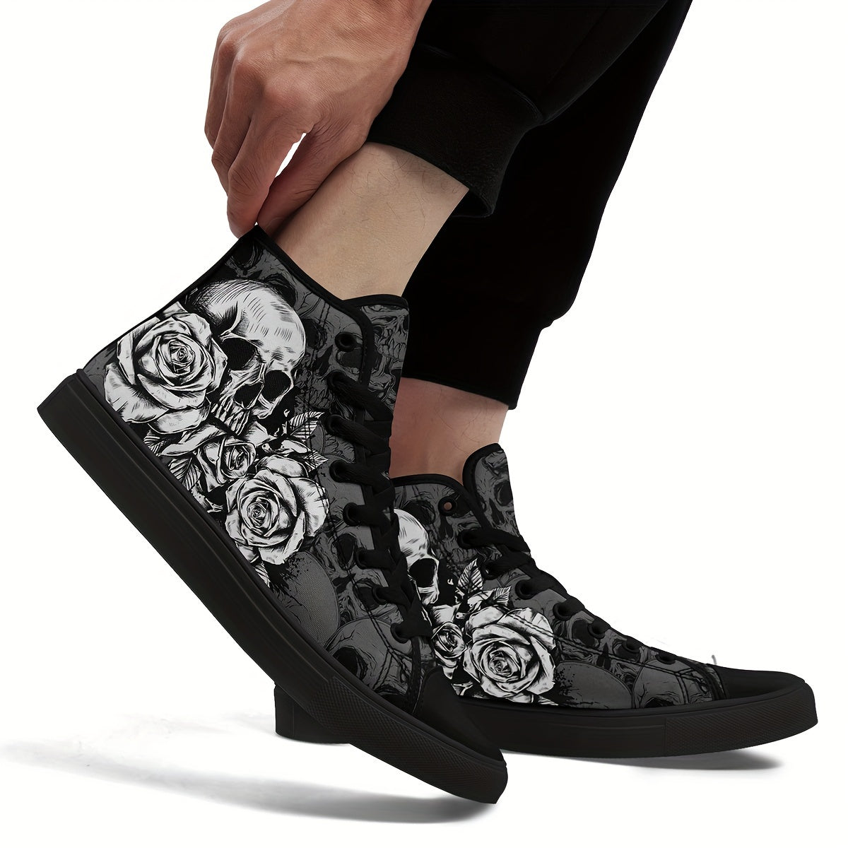 Кроссовки Skull & Rose на высокой подошве из канваса - дышащие и прочные для активного отдыха, тренажерного зала и походов с повседневным шнуровочным дизайном.