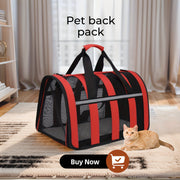 Портативная сумка для переноски домашних животных с сетчатыми окнами, прочный полиэстер, застежка на молнии, складной дизайн и плечевой ремень для путешествий с кошками и собаками.