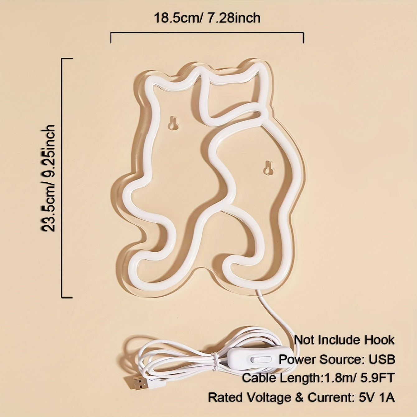 Cat Shaped LED Neon Sign USB Powered for Bedroom Holiday Party Decoration