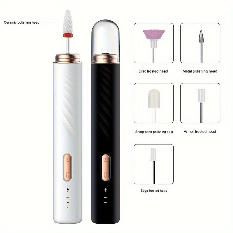 Rechargeable Electric Nail Drill Set with 5 Drill Bits for Gel Nails Home Manicure Pedicure