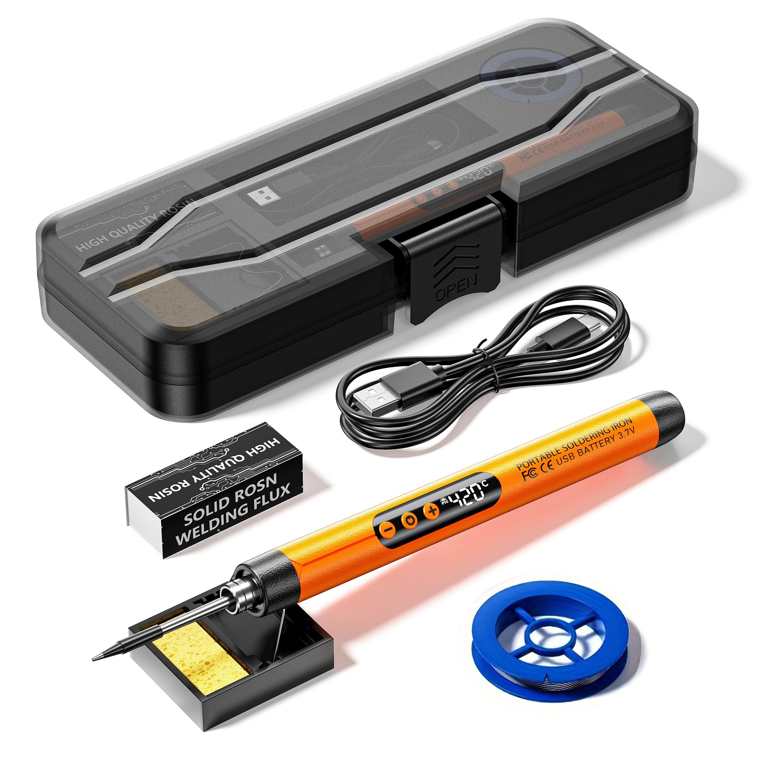 Blivrig USB Payvandlash Temir Pistolet To'plami, Raqamli Ko'rsatkich, Moslashtiriladigan Harorat Boshqaruvi, Keramika Isitish Elementi, Qayta Zaryadlanadigan 1000mAh Li-ion Batareya, USB Quvvatlangan, Rosin va Payvandlashni O'z Ichiga Oladi