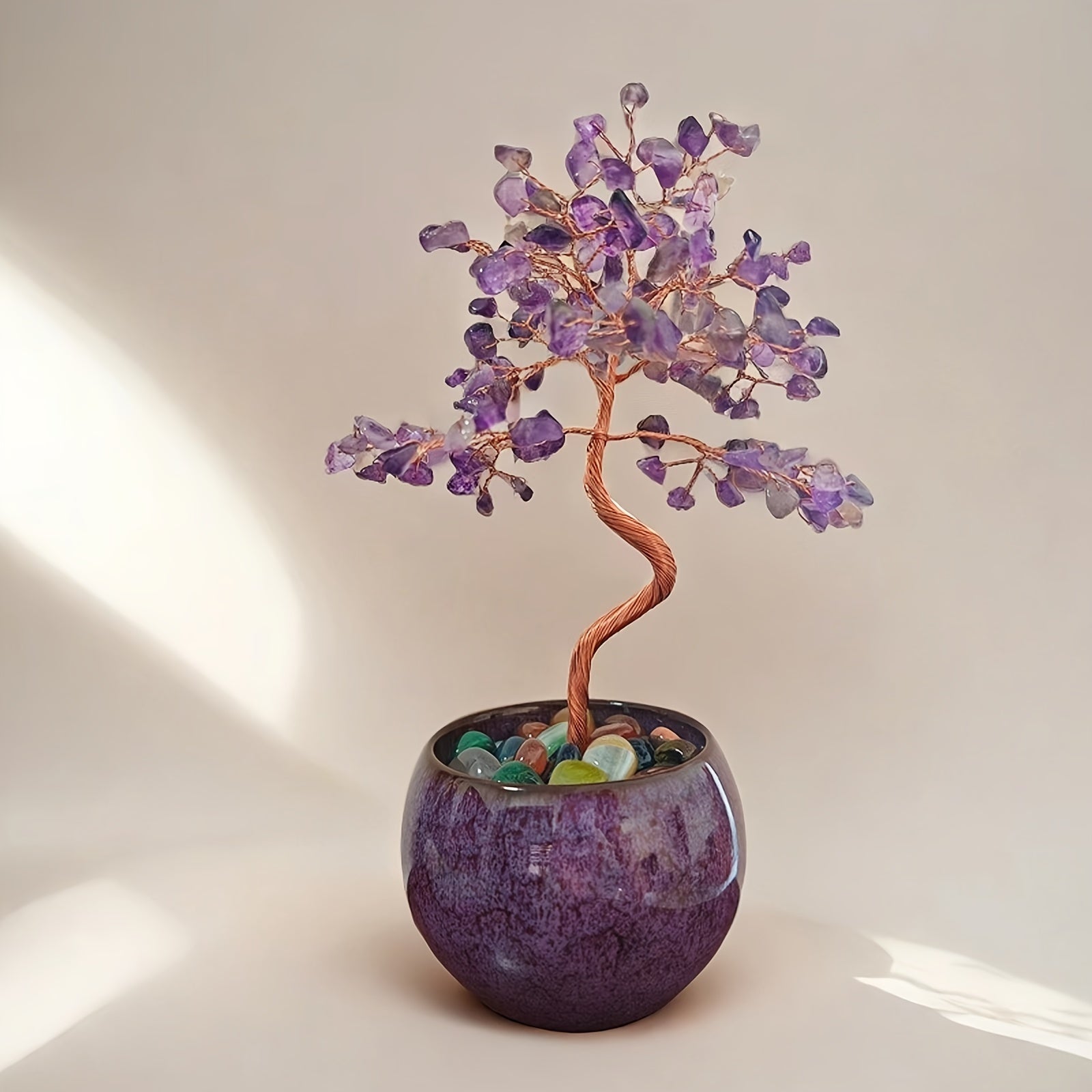 Artificial Crystal Tree with Pink Quartz Aquamarine Amethyst Citrine Faux Gemstones for Home Decor Gifts