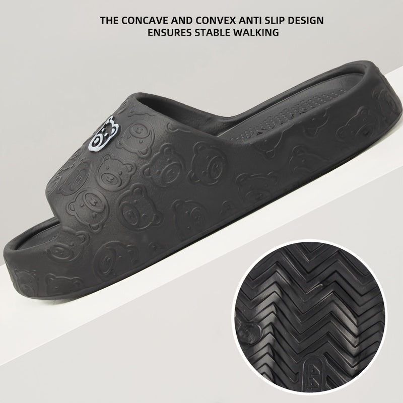 Women's Cartoon Bear Pattern Slip-On Indoor Slides Soft Sole Comfortable House Shoes