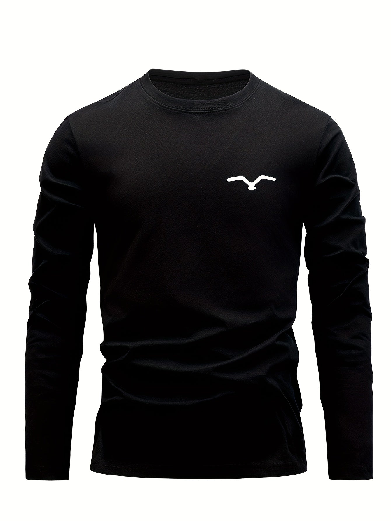 3-Pack Men's Cotton Long Sleeve T-Shirts with Geometric Bird Embroidery Crew Neck Stretch Fabric Autumn Winter