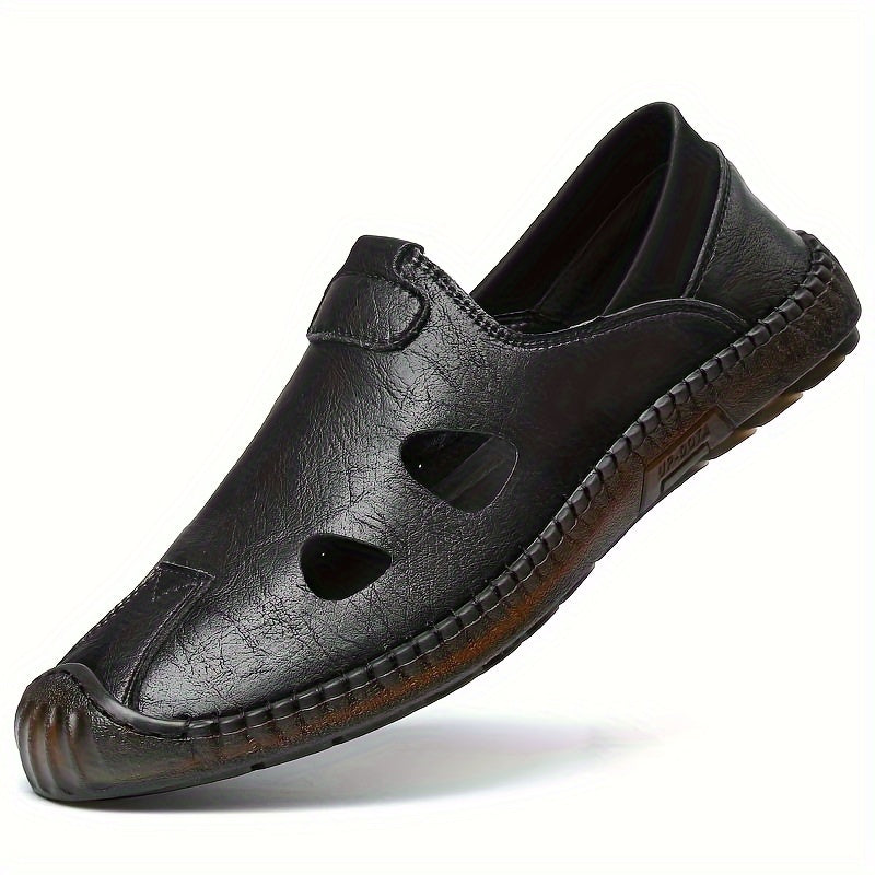 Plus Size Men Breathable Slip-On Sandals Summer Casual Microfiber Leather Non-Slip