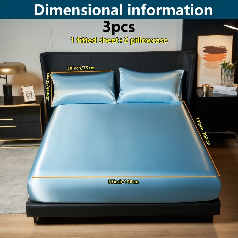 Роскошный сатиновый комплект простыней и наволочек однотонного цвета для кровати