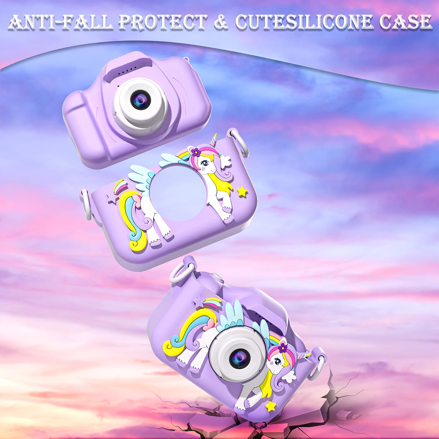 Kids Digital Camera for Boys and Girls Ages 3-12 Rechargeable Silicone Purple Selfie Camera